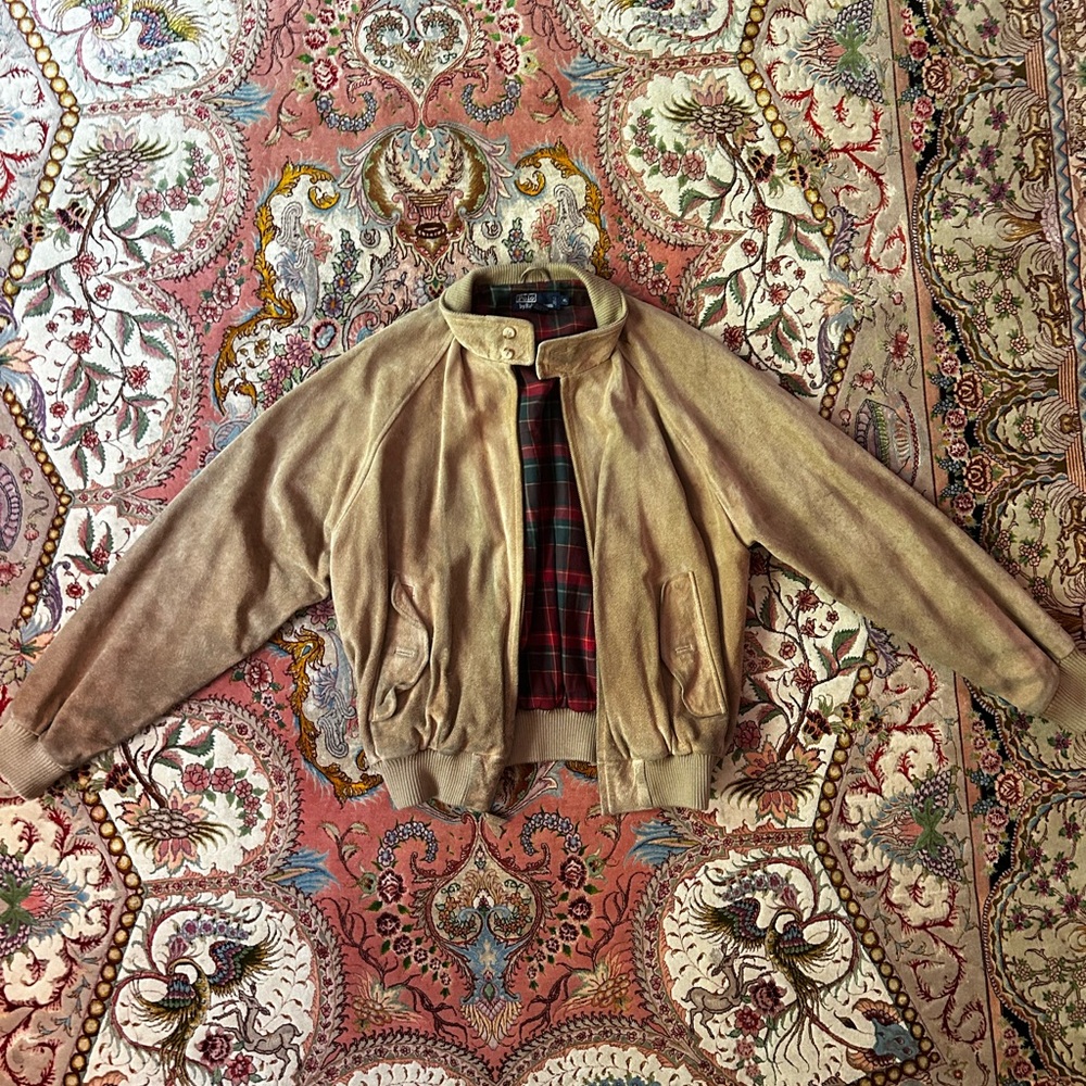 Vintage Men’s Polo Ralph Lauren 100% Genuine Leather Suede Beige Bomber Jacket